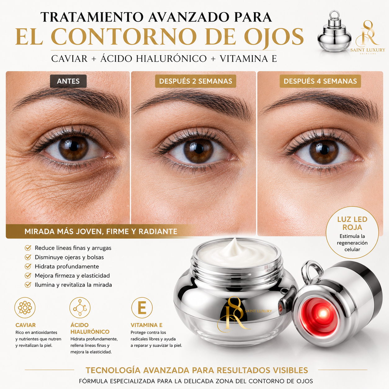 Electric Eye Cream with Red Light Massager | Caviar, Hyaluronic Acid & Vitamin E